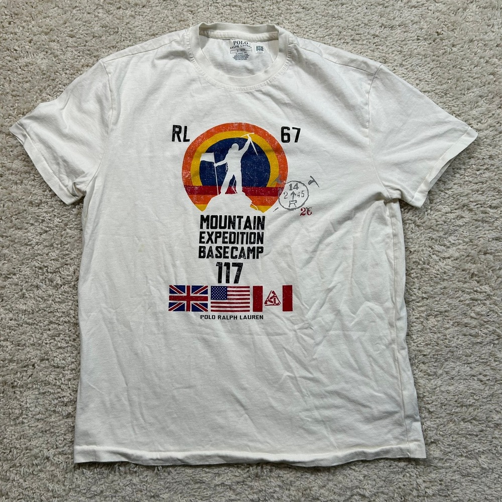 Polo Ralph Lauren Graphic T-Shirt Medium White Mountain Expedition Basecamp 117